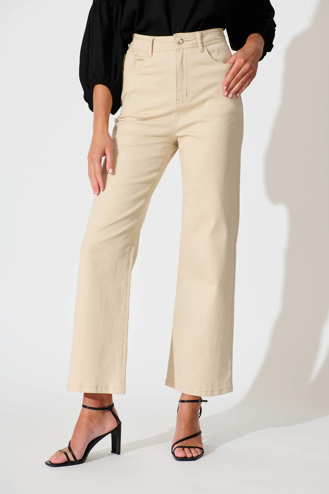 Yoko High Rise Relaxed Leg Jean In Beige Denim - Image 4