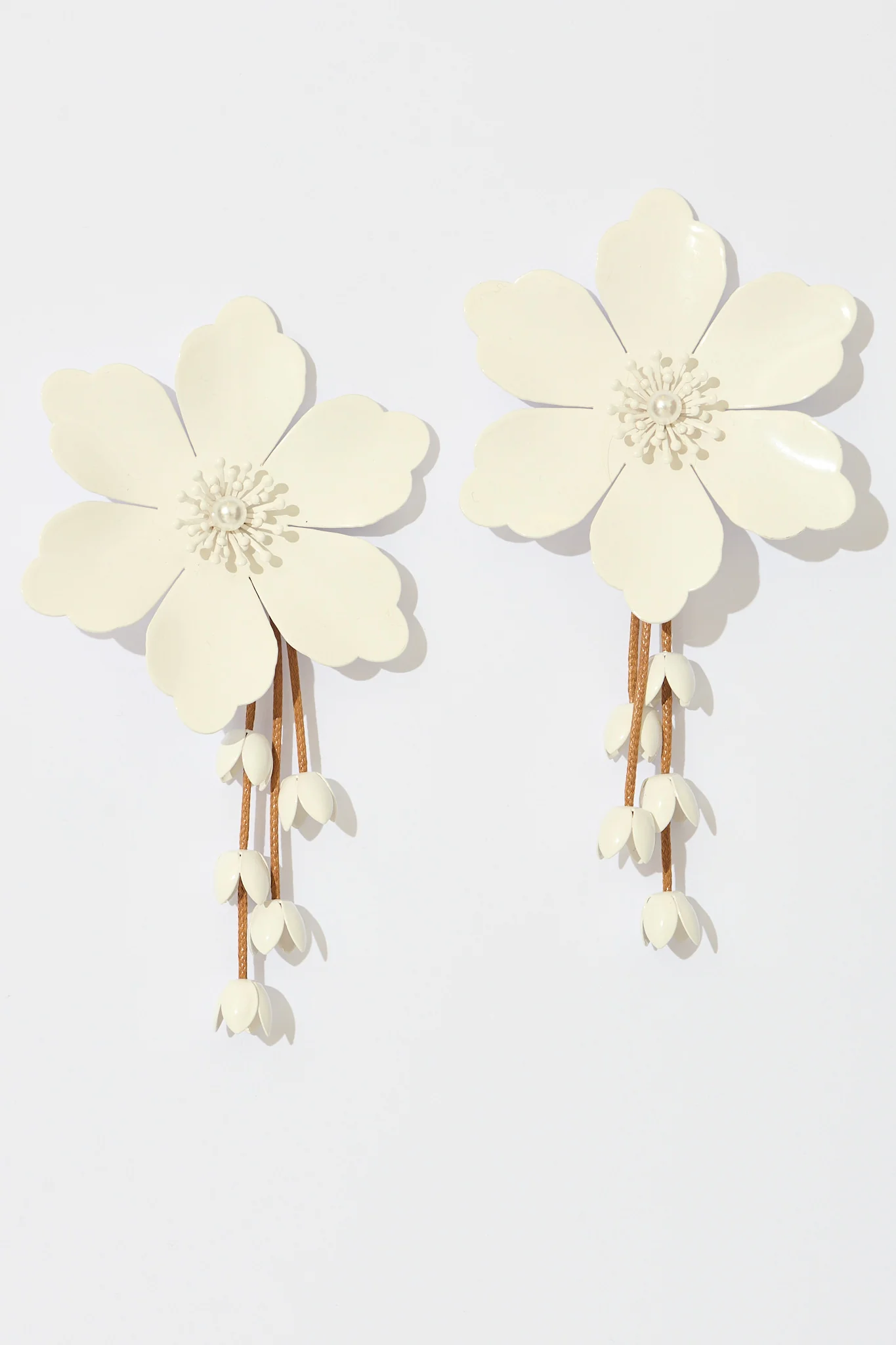 Yuki Earrings in White Blossom with Dangling Petals - Image 3