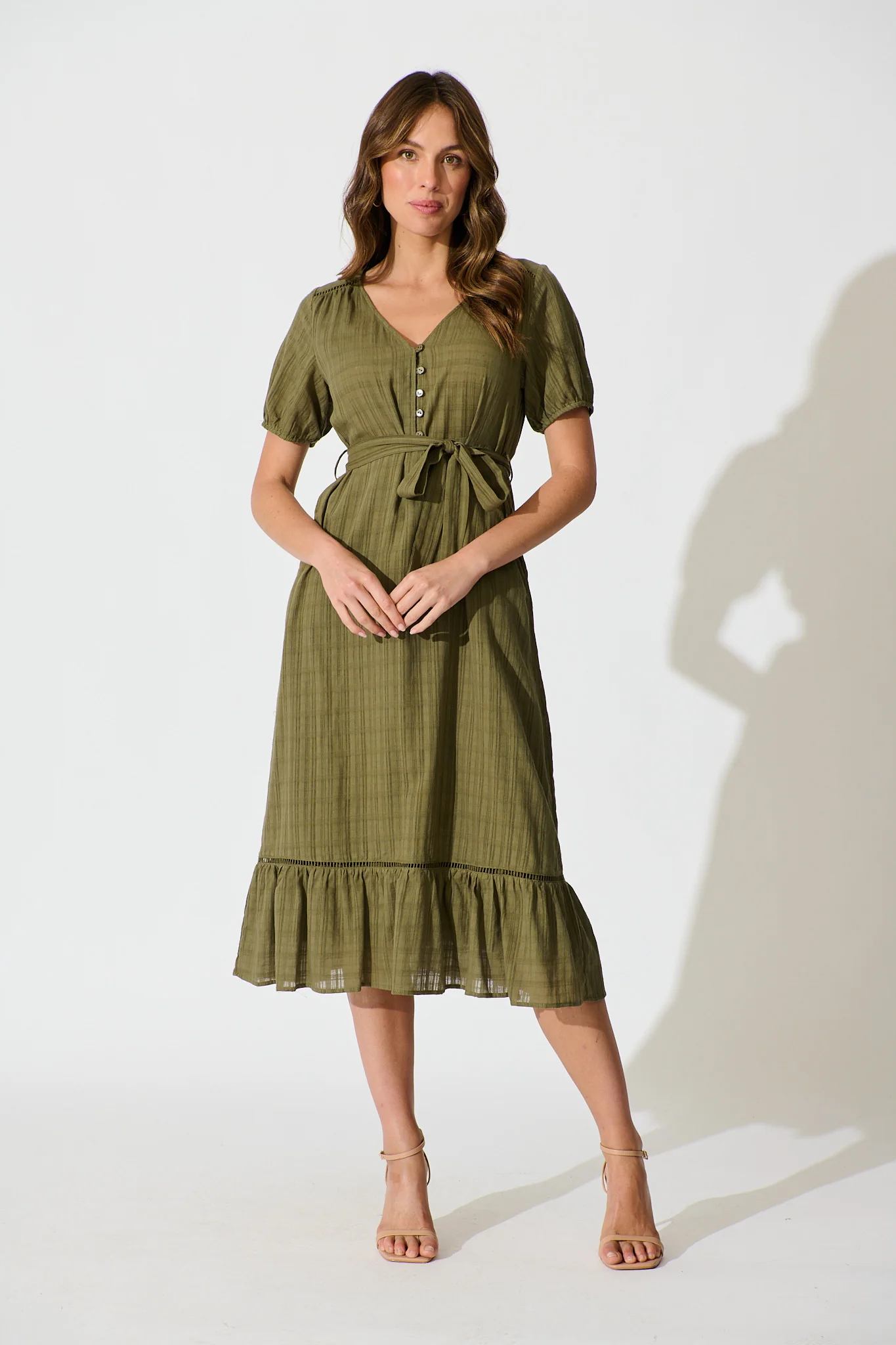 Zafira Maxi Dress in Khaki Cotton