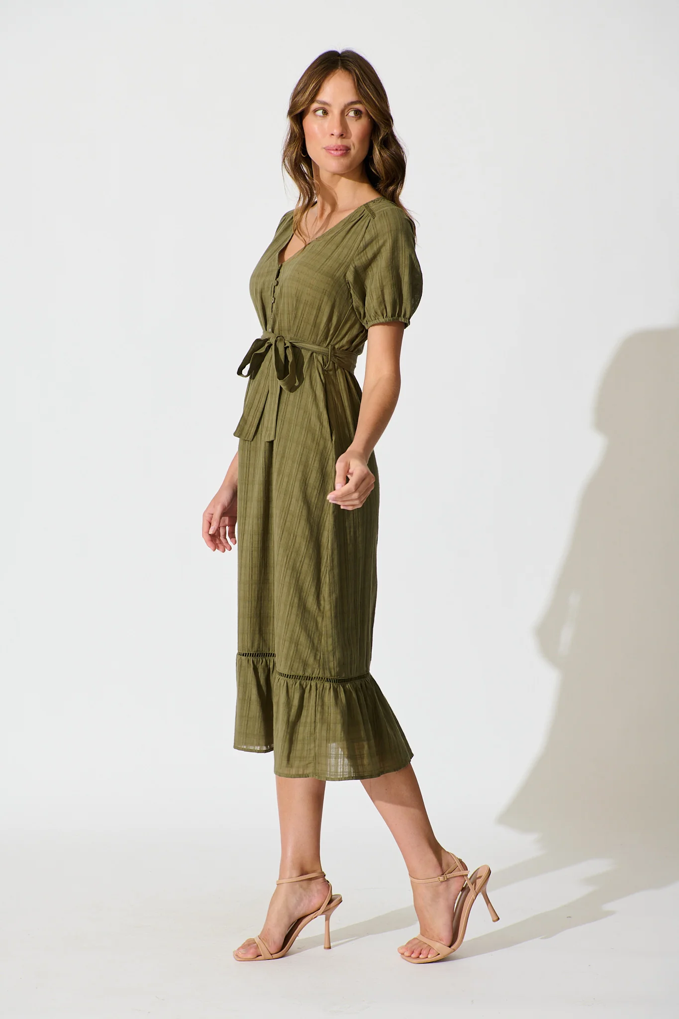 Zafira Maxi Dress in Khaki Cotton - Image 3