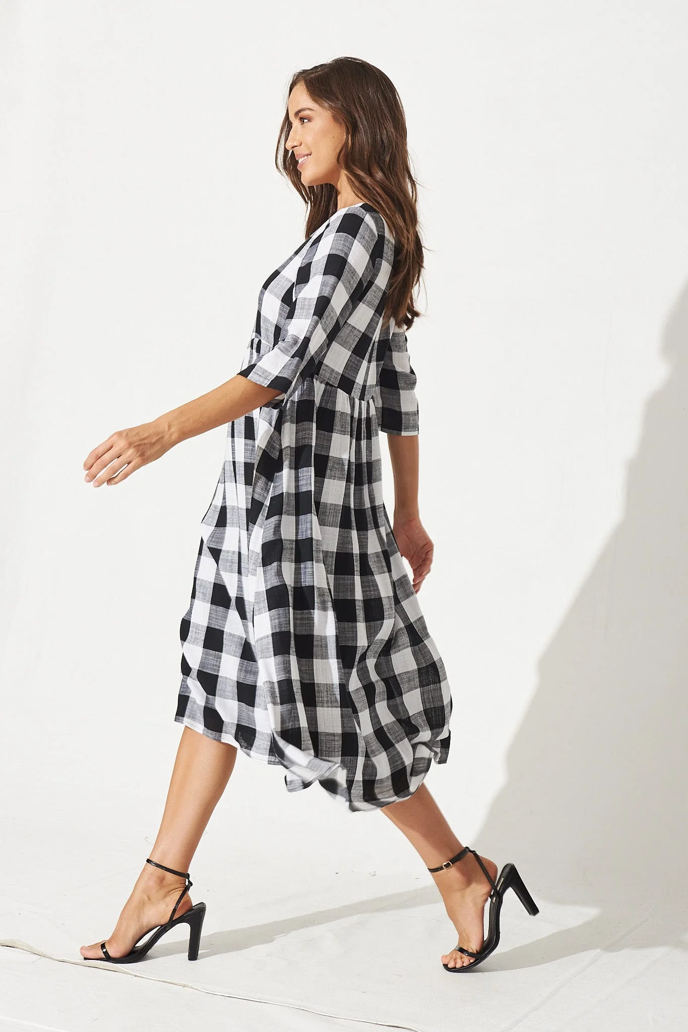 Zara Midi Smock Dress In Black With White Gingham - Image 3