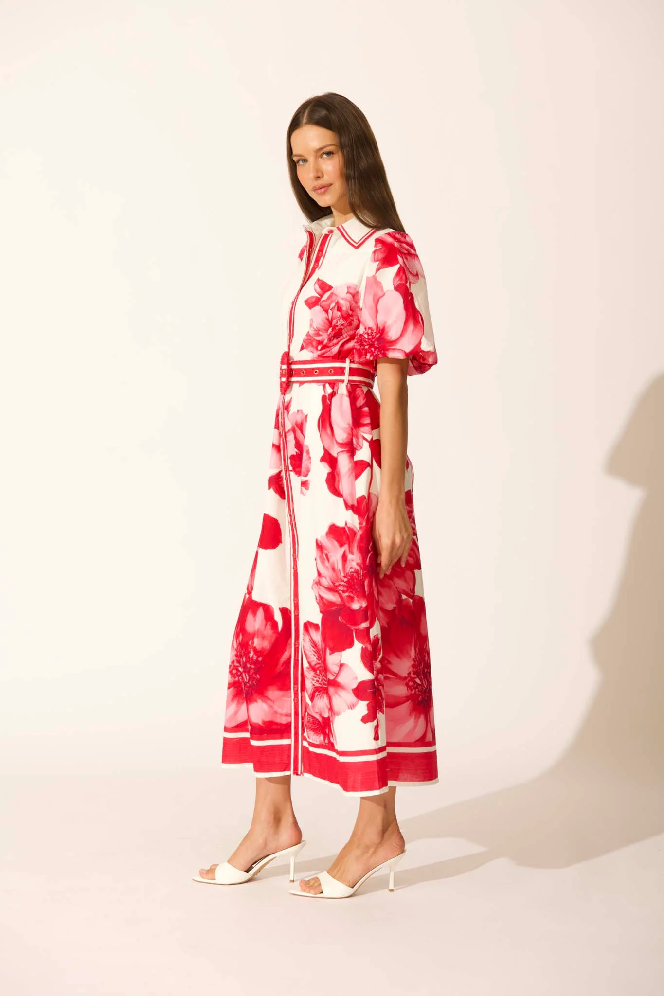 Zaraya Maxi Shirt Dress in Pink Floral Border Print Cotton - Image 4