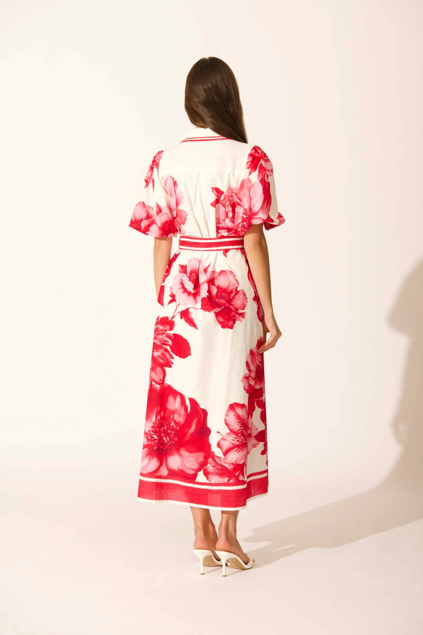 Zaraya Maxi Shirt Dress in Pink Floral Border Print Cotton - Image 5
