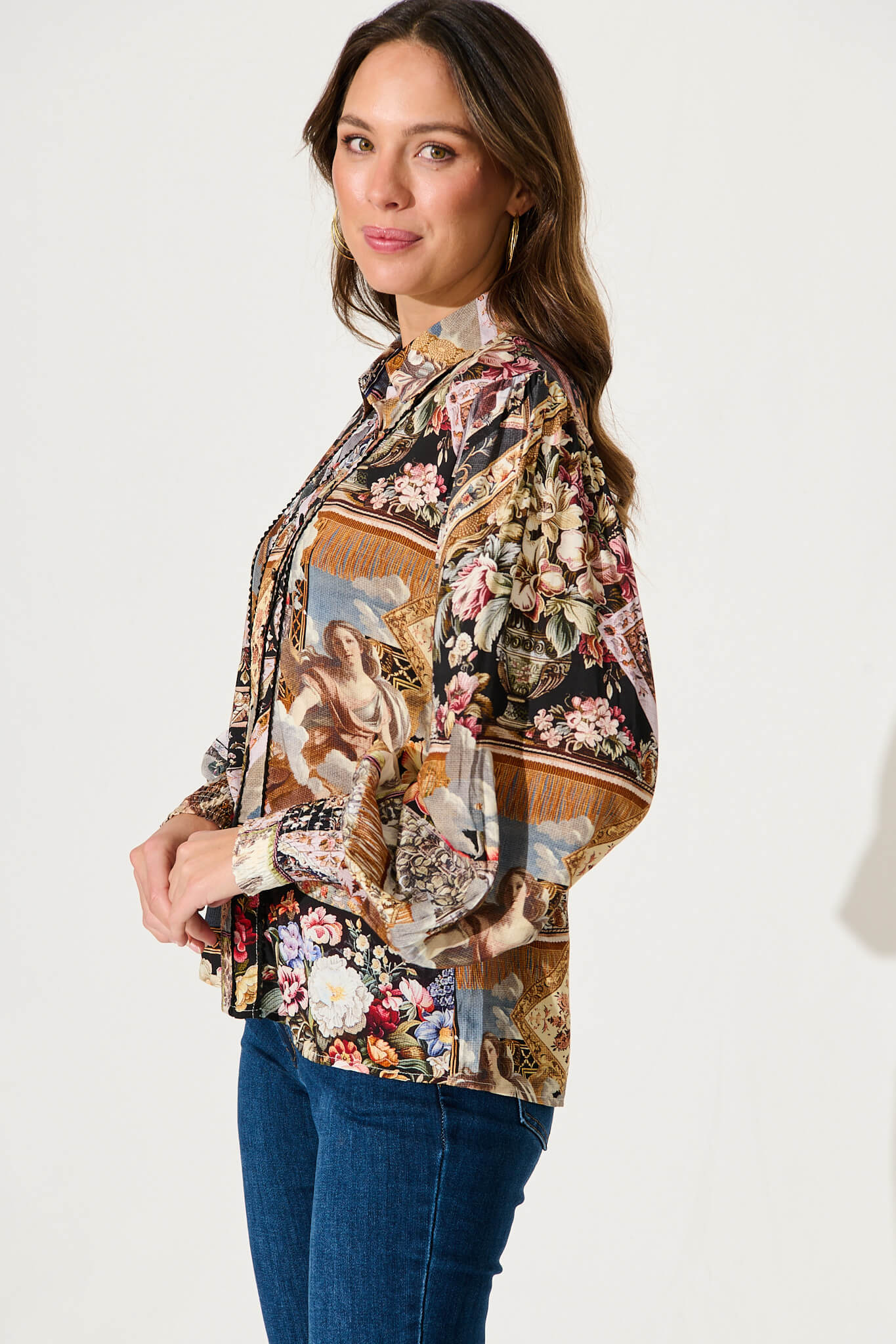 Zariya Shirt In Black Multi Patchwork With Ric Rac Trim - Image 2
