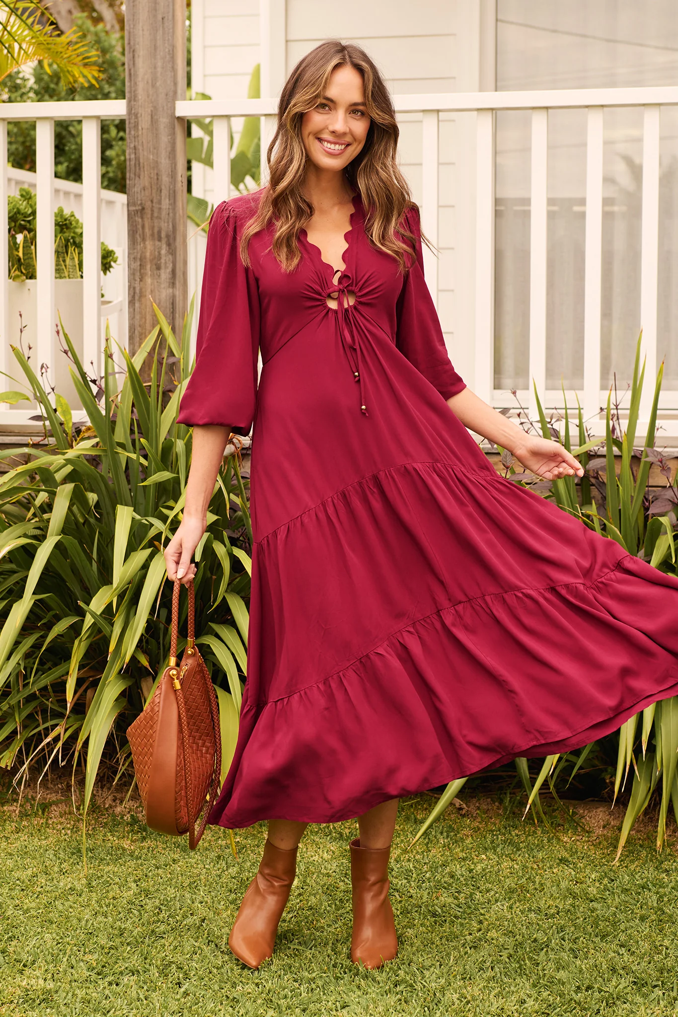 Zena Midi Dress in Wine - Image 5