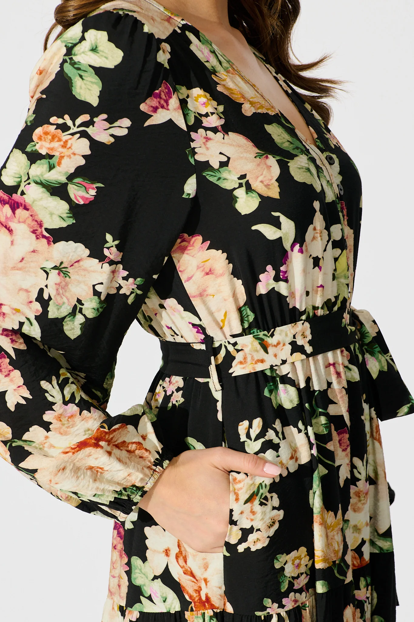 Zodie Midi Dress in Black Multi Floral Print - Image 5