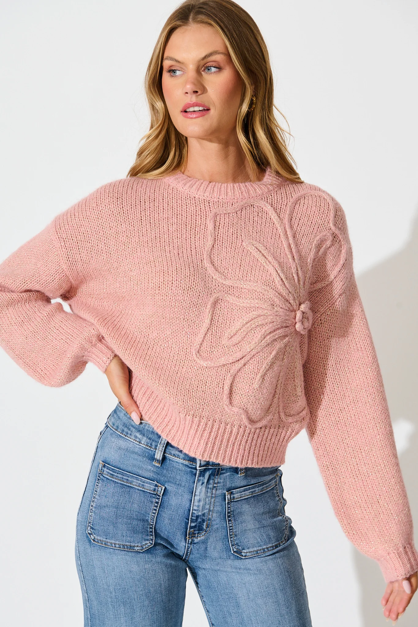 Zoe Knit in Dusty Pink Lurex Wool Blend - Image 2