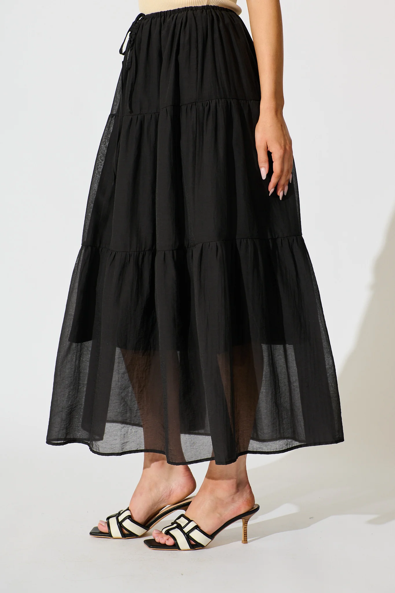 Zoella Maxi Skirt in Black Cotton Blend - Image 2