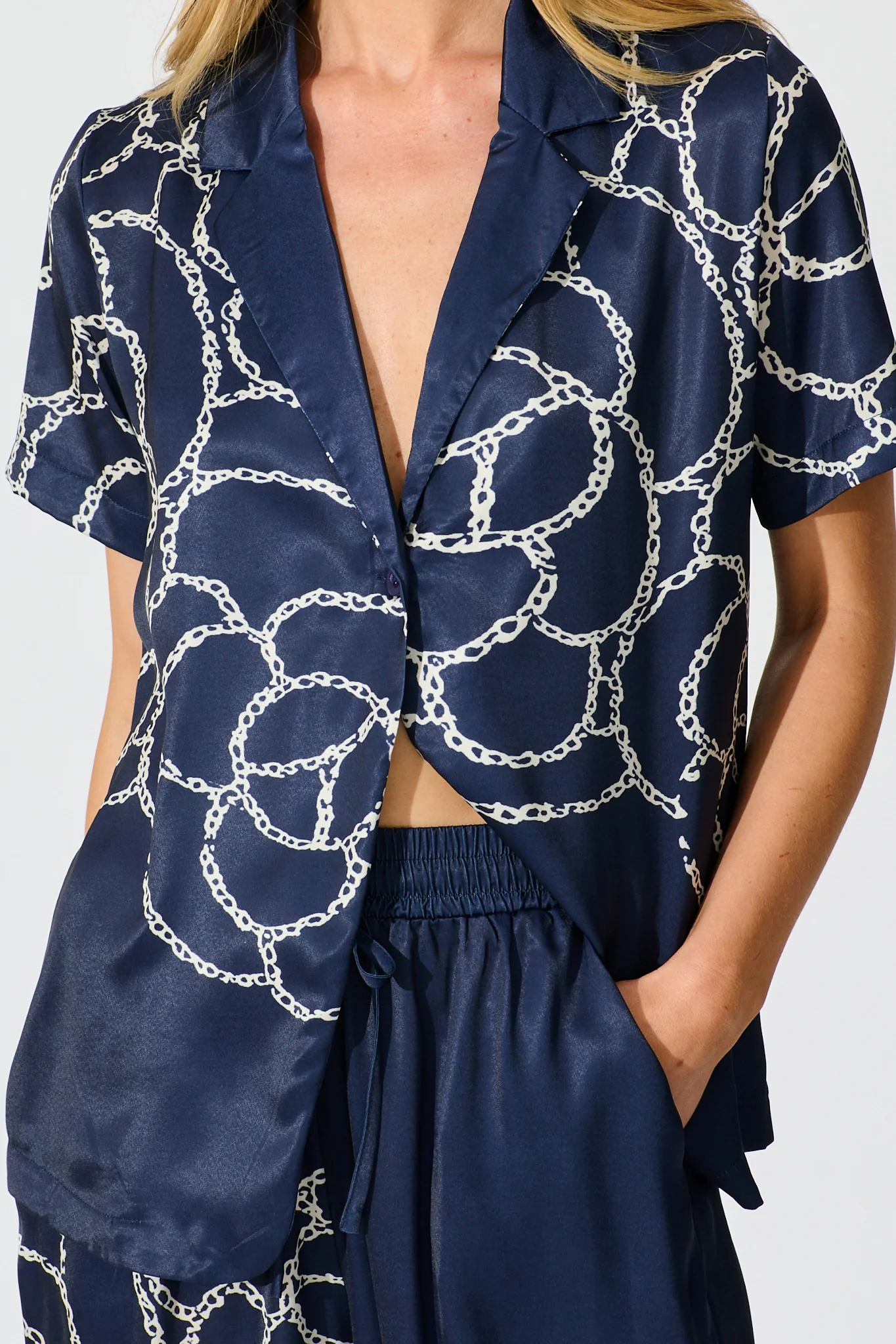 Zoi Shirt in Navy Floral Satin - Image 5