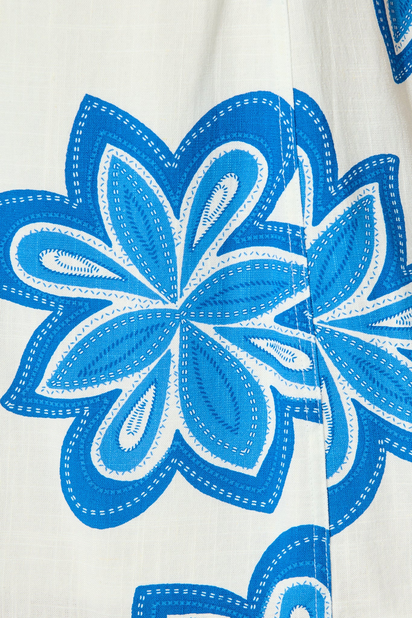 Zorella Dress in White with Blue Flower Linen Blend - Image 6