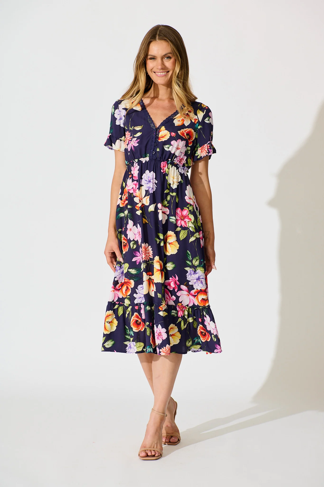 Zyla Midi Dress In Navy Floral
